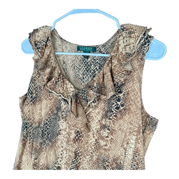 Lauren Ralph Lauren Women’s L Large Snake Print Ruffle Neck Tank Top Sexy Mob - Picture 4 of 9